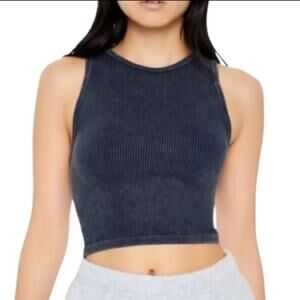 Forever 21 Ribbed Cropped Waffle Knit Muscle Tank Grey Black Size Small